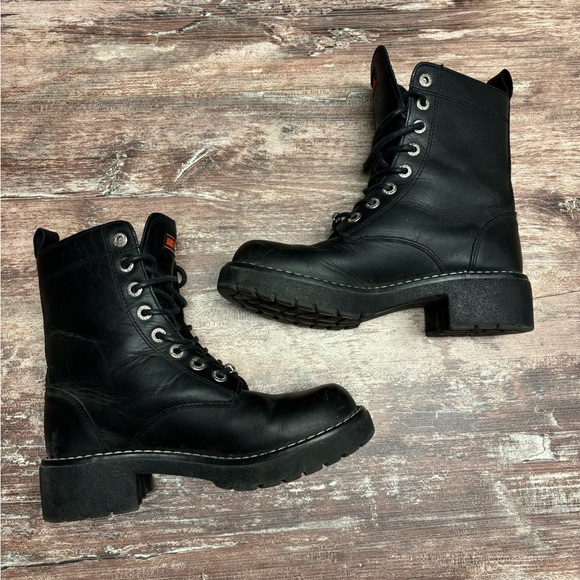 Harley-Davidson | VGUC Women’s Heel Black Leather Lace-Up Riding Boots Biker 8 - Picture 6 of 9